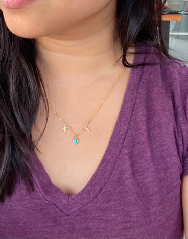 Custom Birthstone with Initials Minimalist Necklace