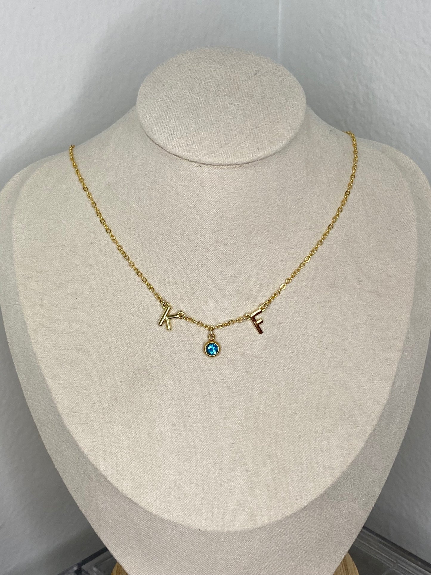 Custom Birthstone with Initials Minimalist Necklace